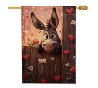 Drapeau de maison d'âne, romantique avec cœurs fantaisistes, roses, Saint-Valentin, pêche, double face, grand drapeau de jardin pour extérieur, pelouse, cour, patio, entrée 71,1 x 101,6 cm