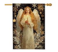 Drapeau de maison d'ange élégant de Noël avec étoiles dorées double face en toile de jute pour extérieur, terrasse, cour, pelouse, entrée, balcon, 71 x 101 cm