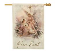 Drapeau de maison d'ange religieux de Noël, Marie, bébé Jésus, Noël pastel, double face, en toile de jute décorative pour extérieur, cour, pelouse, terrasse, porte, entrée, 71 x 101,6 cm