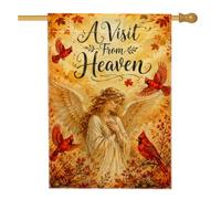 Drapeau de maison d'ange traditionnel rustique avec feuilles cardinales orange d'automne double face en toile de jute décorative pour extérieur, terrasse, pelouse, entrée, camping, 71 x 101,6 cm