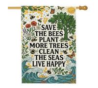 Drapeau de maison dans un arbre, nature respectueuse de l'environnement, abeille, fleur de printemps, toile de jute verte double face, grand drapeau de jardin pour extérieur, pelouse, cour, terrasse