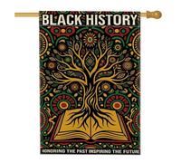 Drapeau de maison d'arbre, cercle de livres culturels abstraits, histoire noire, toile de jute noire, double face, drapeaux décoratifs pour extérieur, cour, pelouse, patio, porte, entrée, 71,1 x 101,6