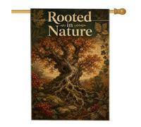 Drapeau de maison d'arbre, nature rustique, racines et feuilles, marron automne, double face, en toile de jute pour extérieur, pelouse, cour, terrasse, entrée, 71,1 x 101,6 cm
