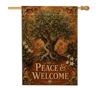 Drapeau de maison d'arbre, rustique vintage fleurs d'olivier sans toile de jute marron, drapeaux décoratifs double face pour extérieur, pelouse, cour, patio, entrée, 71,1 x 101,6 cm