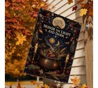 Drapeau de maison d'automne avec citation de chaudron sorcière céleste 71 x | Motifs célestes de lune et de soleil, drapeau de cour, esthétique sorcière, symbolisme occulte, thème récolte saisonnière