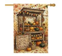 Drapeau de maison d'automne avec citrouilles - 71 x 101 cm | Thème de la ferme, drapeau de cour, récolte, fanions rustiques, feuilles tombantes, décoration de porche
