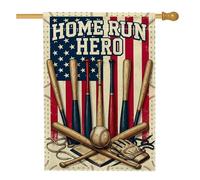 Drapeau de maison de baseball, gant de chauve-souris vintage d'été rouge en toile de jute double face pour porche, extérieur, terrasse, pelouse, entrée, camping, 71,1 x 101,6 cm