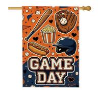 Drapeau de maison de baseball, sport décontracté, gant chauve-souris, jour de jeu, toile de jute orange, double face, drapeaux décoratifs pour extérieur, pelouse, cour, patio, entrée, 71,1 x 101,6 cm