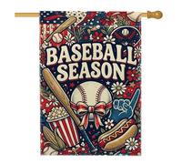 Drapeau de maison de baseball, sport vintage, chauve-souris, hot-dog, en toile de jute rouge, double face, pour extérieur, cour, pelouse, terrasse, porte, entrée, 71,1 x 101,6 cm