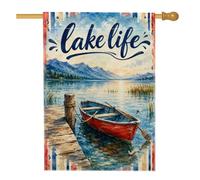 Drapeau de maison de bateau, nature pittoresque lac, montagnes, été bleu toile de jute double face décoratif extérieur porche drapeaux pour extérieur, terrasse, cour, pelouse, entrée, balcon 71 x