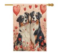 Drapeau de maison de berger australien pour la Saint-Valentin, 71,1 x 101,6 cm, double face pour décoration extérieure, couple amusant, chiot, maison, amant, extérieur, petit drapeau de pelouse