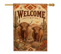 Drapeau de maison de bétail des Highlands, paysage rustique occidental du désert de cactus en toile de jute marron double face pour extérieur, terrasse, pelouse, entrée, camping 71 x 101,6 cm