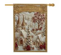 Drapeau de maison de bienvenue, arbre d'église festif d'hiver blanc double face en toile de jute pour porche, extérieur, terrasse, pelouse, entrée, camping, 71,1 x 101,6 cm