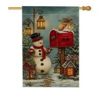 Drapeau de maison de bonhomme de neige, lanterne de Noël pour boîte aux lettres, rouge double face, en toile de jute décorative pour extérieur, terrasse, cour, pelouse, entrée, balcon, 71,1 x 101,6 cm