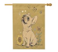 Drapeau de maison de bouledogue français de printemps 71,1 x 101,6 cm double face pour décoration extérieure, plante de tournesol, fleur avant de cour, drapeau de maison, drapeau d'extérieur pour