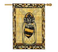 Drapeau de maison de bourdons printaniers 71,1 x 101,6 cm pour extérieur, bocal Mason Jar standard vertical en lin, drapeau de maison, insecte avant cour arrière-cour drapeau décoration extérieure