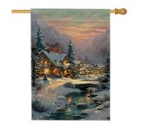 Drapeau de maison de cabane, cerf pittoresque d'hiver, neige, toile de jute blanche double face, drapeaux décoratifs pour extérieur, cour, pelouse, patio, porte, entrée, 71,1 x 101,6 cm