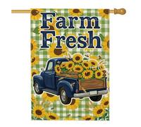 Drapeau de maison de camion, ferme rustique tournesol abeille d'été jaune toile de jute double face pour porche avant extérieur patio cour pelouse entrée balcon 71 x 101,6 cm