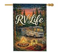 Drapeau de maison de camping-car, lanterne rustique pour feu de camp en toile de jute verte d'été double face pour extérieur, cour, pelouse, terrasse, porte, entrée, 71,1 x 101,6 cm