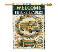 Drapeau de maison de campus, couronne saisonnière éducative en toile de jute jaune d'automne double face pour extérieur, pelouse, cour, patio, entrée 71,1 x 101,6 cm
