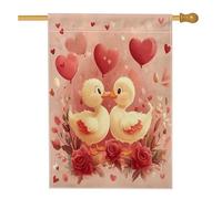 Drapeau de maison de canard de Saint-Valentin 71 x 101,6 cm double face pour décoration extérieure, amusant pour les enfants, motif animal mignon couple avant cour lin maison, amant, petit drapeau de