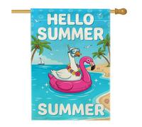 Drapeau de maison de canard, drapeau d'été tropical tropical avec palmier, toile de jute bleue d'été, double face, décoration extérieure pour porche, terrasse, pelouse, entrée, camping 71,1 x 101,6 cm