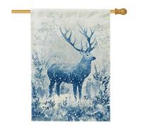 Drapeau de maison de cerf, arbres de neige naturels d'hiver en toile de jute bleue d'hiver double face décoratifs pour extérieur, terrasse, pelouse, entrée, camping, 71,1 x 101,6 cm