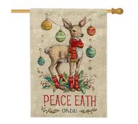 Drapeau de maison de cerf, décorations de Noël rustiques en toile de jute rouge, double face, drapeaux décoratifs pour extérieur, pelouse, cour, patio, entrée, 71,1 x 101,6 cm