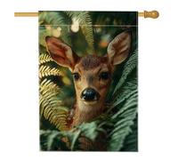 Drapeau de maison de cerf, feuilles de fougère rustiques naturelles en toile de jute verte double face pour extérieur, terrasse, pelouse, entrée, camping, 71,1 x 101,6 cm