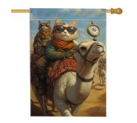 Drapeau de maison de chameau, aventure fantaisiste chat boussole d'été marron clair toile de jute double face décorative pour extérieur, terrasse, cour, pelouse, entrée, balcon 71 x 101 cm