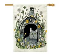 Drapeau de maison de chat bleu russe de printemps 71,1 x 101,6 cm double face pour décoration extérieure, maison de chaton amusant en toile, drapeau de maison, motif animal de compagnie mignon