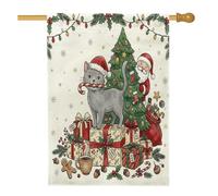 Drapeau de maison de chat bleu russe pour sapin de Noël, 71,1 x 101,6 cm, double face pour décoration extérieure, boîte cadeau de Noël d'hiver, drapeau de maison en lin, vacances, extérieur, petit