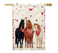 Drapeau de maison de chevaux, bandanas romantiques fantaisistes en toile de jute rouge double face pour porche, extérieur, terrasse, pelouse, entrée, camping, 71,1 x 101,6 cm