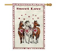 Drapeau de maison de chevaux, bandanas romantiques rustiques en toile de jute rouge double face pour extérieur, terrasse, pelouse, entrée, camping, 71,1 x 101,6 cm