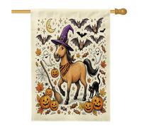 Drapeau de maison de chevaux d'Halloween 71,1 x 101,6 cm pour l'extérieur, jolies chauves-souris de vacances, drapeau vertical standard en lin pour maison, fantômes, cour, arrière-cour
