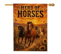 Drapeau de maison de chevaux, tournesols naturels ruraux, montagnes, automne, orange, toile de jute double face, décoration extérieure, porche, drapeaux pour extérieur, terrasse, pelouse, entrée