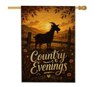 Drapeau de maison de chèvre, clôture rustique au coucher du soleil de campagne, clôture d'automne dorée double face en toile de jute décorative pour extérieur, terrasse, cour, pelouse, entrée, balcon