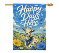 Drapeau de maison de chèvre, fleurs rustiques printanières, abeilles, bleu printanier, toile de jute double face, drapeaux décoratifs pour extérieur, cour, pelouse, terrasse, porte, entrée, 71,1 x