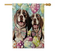 Drapeau de maison de chien à poil court allemand de Pâques 71,1 x 101,6 cm double face pour décoration extérieure, œufs en vitrail, chiot - Drapeau de maison en toile - Motif amusant pour animaux de