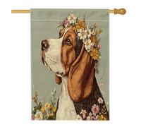Drapeau de maison de chien basset de printemps 71,1 x 101,6 cm pour extérieur, beau esthétique, floral standard vertical en lin, drapeau de maison, drapeau pour animal de compagnie, décoration