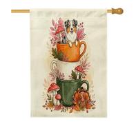 Drapeau de maison de chien berger australien de Thanksgiving 71,1 x 101,6 cm pour l'extérieur, joli drapeau vertical en lin de Turquie standard pour la maison, l'automne, le devant de la cour, la