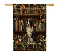 Drapeau de maison de chien Border Collie de printemps 71,1 x 101,6 cm double face pour décoration extérieure, bibliothèque de fleurs, chiot en lin, drapeau de maison, drapeau amusant pour animal de