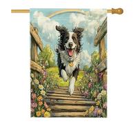 Drapeau de maison de chien Border Collie de printemps 71,1 x 101,6 cm double face pour décoration extérieure, jardin de campagne, chiot avant cour, drapeau de maison, drapeau de maison à motif floral