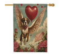 Drapeau de maison de chien boxer de Saint-Valentin 71,1 x 101,6 cm double face pour décoration extérieure, chiot vintage en toile pour maison, amant rétro, motif extérieur