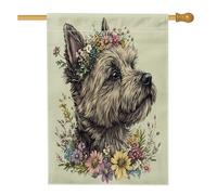 Drapeau de maison de chien Cairn Terrier printanier 71,1 x 101,6 cm double face pour décoration extérieure, beau et esthétique, drapeau floral en lin pour maison, animal de compagnie, motif extérieur