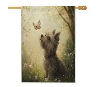 Drapeau de maison de chien Cairn Terrier printanier 71 x 101,6 cm pour l'extérieur, papillons amusants standard en lin pour maison, animal de compagnie, devant cour, arrière-cour
