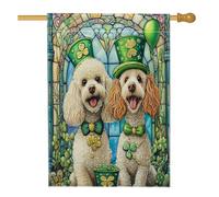 Drapeau de maison de chien caniche de la Saint-Patrick 71,1 x 101,6 cm double face pour décoration extérieure, chiot vitrail en toile pour maison, motif trèfle pour animal de compagnie, drapeau de