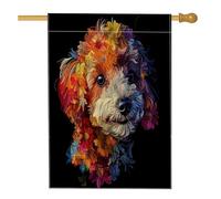Drapeau de maison de chien Cavachon de printemps 71,1 x 101,6 cm pour extérieur, art floral noir, drapeau vertical standard en lin pour maison, animal domestique, cour, arrière-cour, décoration