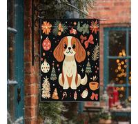 Drapeau de maison de chien Cavalier King Charles 71,1 x 101,6 cm double face pour décoration extérieure, sapin de Noël rétro, chiot en toile, drapeau de maison, drapeau d'extérieur pour enfant