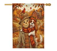 Drapeau de maison de chien Cavalier King Charles 71,1 x 101,6 cm double face pour décoration extérieure, épouvantail de ferme d'automne en toile pour la maison, le drapeau extérieur de la ferme
